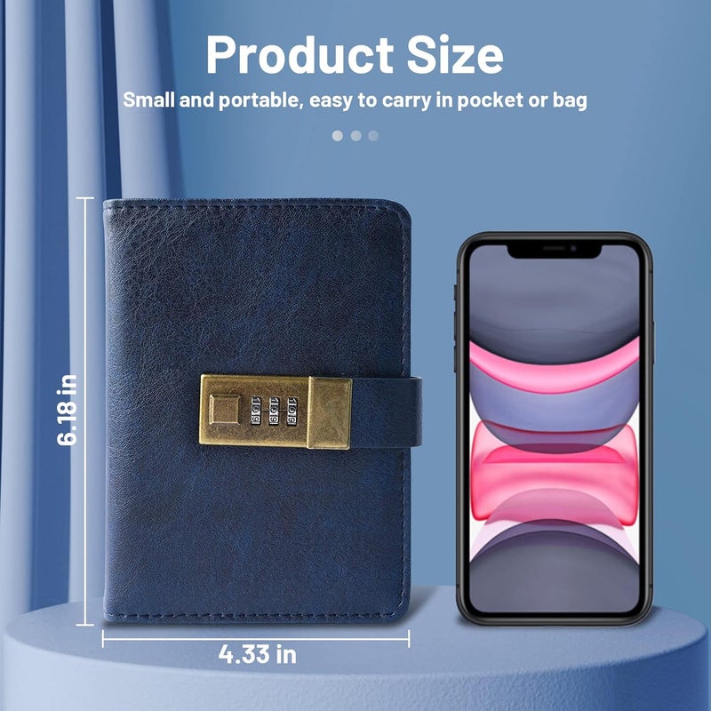 WEMATE Journal with Lock, Diary with Lock, Password Notebook, Pen & Gift Box - Perfect for Men and Women - 4.3X 6.18in Dark Blue Keep Your Secrets Safe - Image 2